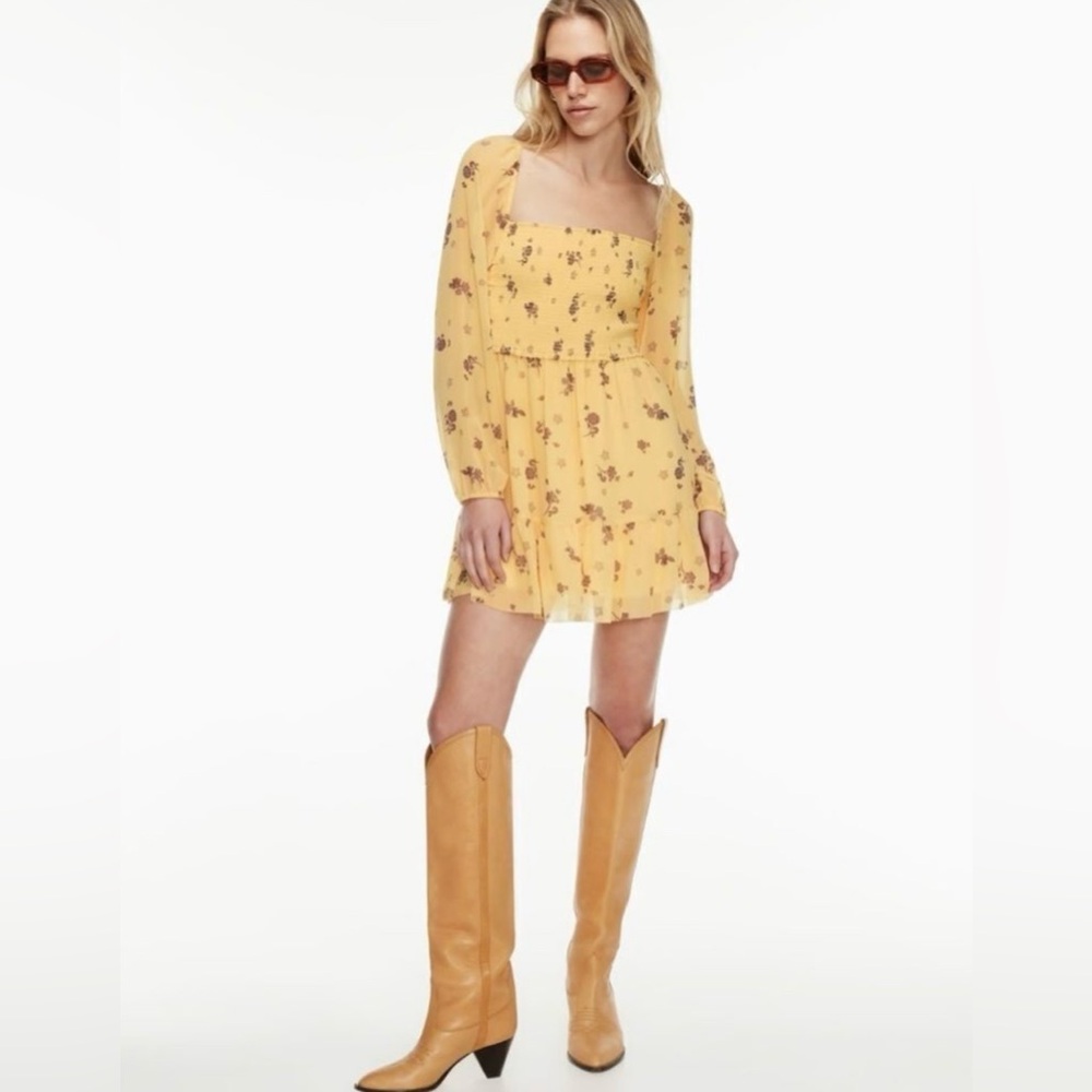 Wilfred x Aritzia Yellow Square Neck Sundress with Bishop Sleeves